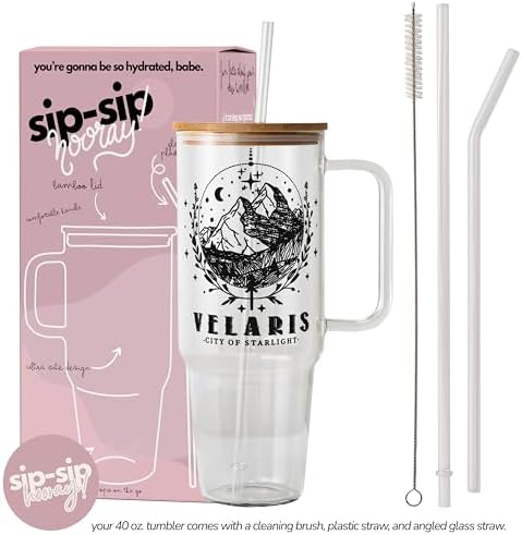 Sip-Sip Hooray! ACOTAR 40oz Glass Tumbler with Lid and Straw, Velaris Night Court Iced Coffee Cup, City of Starlight Bookish Gift for Fantasy Readers - Image 5