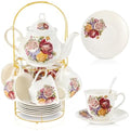 Zhehao 20 Pcs Porcelain Tea Set for Adult, with Metal Holder, Groovy by Zhehao