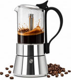 5 Cup Glass Moka Pot 10 oz, Stovetop Espresso Maker, Visible Borosilicate Glass Top & Stainless Steel, Secure Handle, Induction Gas Electric, Portable by Unknown