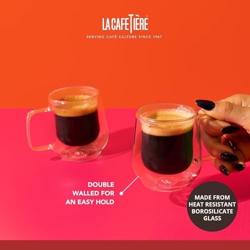 La Cafetière 2pc Siena Double-Walled Espresso Glasses Set, 1ml Insulated Coffee Cups with Handle for Barista Espresso, Stackable and Lightweight - Image 6