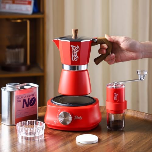 Bincoo Classic Italian Coffee Maker, Moka Pot 6 Cups, Espresso Maker Stovetop Espresso Moka Pot,Single Safety Valve (Red) - Image 2