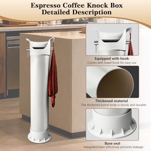 Espresso Knock Box for Coffee Grounds Coffee Knock Box Espresso Accessories for Home Large Capacity with Removable Knock Bar and Non-Slip Base, white - Image 4