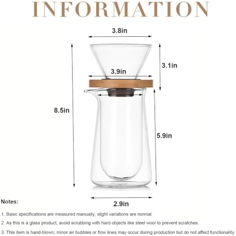 13oz Double Wall Glass Pour Over Coffee Maker Set,Plastic Free Borosilicate Glass Drip Coffee Maker,400ML Portable Mini Single Serve Hand Brew Coffee Pot for Home Office Camping,Ideal Coffee Gift - Image 2