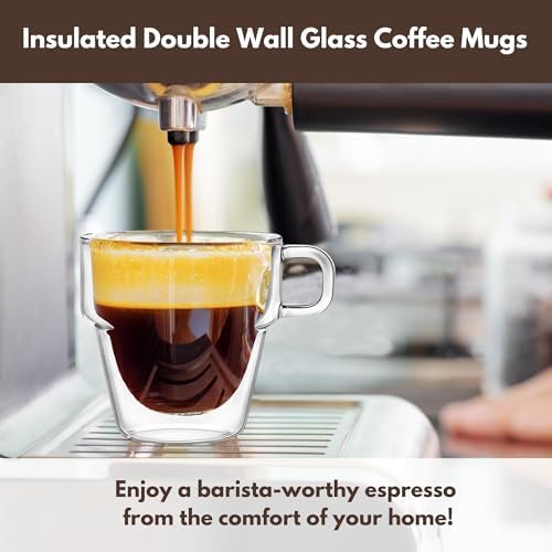 Clear Glass Coffee Mugs with Silicone Button Coasters - Insulated Espresso Cups Set of 4 - Double Walled Espresso Glasses for Tea & Coffee Bar Accessories - Double Wall Cappuccino Cup Set (12 oz) - Image 5