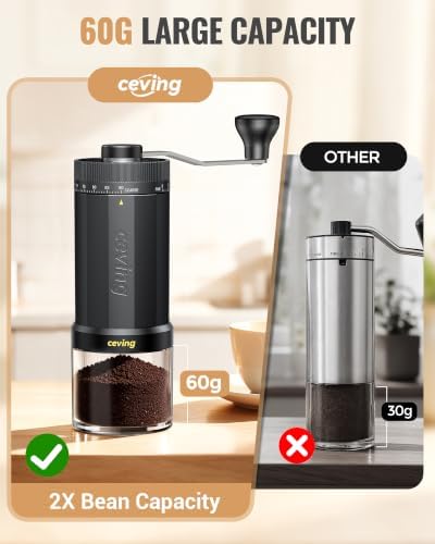 CEVING Manual Coffee Grinder with 90 External Settings, 60g Capacity, Black - Image 4