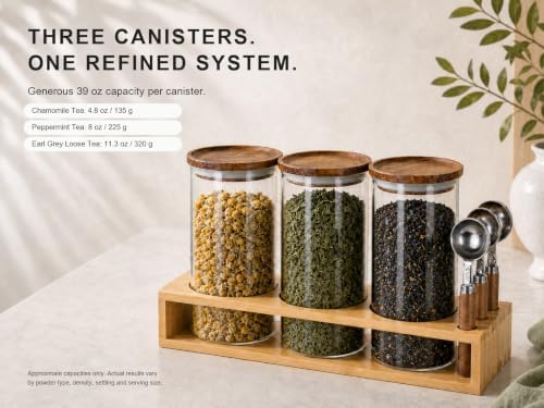 KKC HOME ACCNETS Glass Canister Set with Bamboo Rack & Scoops-39oz 3 Pack - Image 3