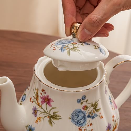 Floral Small Teapot With Infuser，24oz Ceramic Tea Pot for Blooming Loose Leaf Tea, Coffee,Milk (Multicolor Floral) - Image 6
