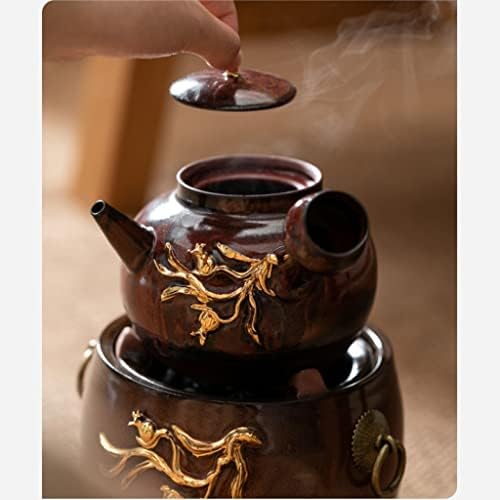 Tea Pots For Loose Tea Colored Gold Engraving Soaking Teapot Red Kiln Variable Burning Tea Tea Set Household Craft Teapot Tea Infuser Pot(B) - Image 5