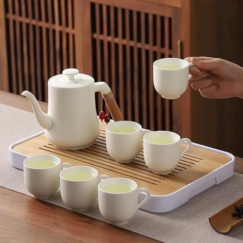 Modern Cream-style Tea Set, 1 Pot& 6 Cups with Tea Tray, Pure and Serene, Exquisite Packaging, Perfect for Mother's Day, Birthdays, and Christmas (Swan Model) - Image 6