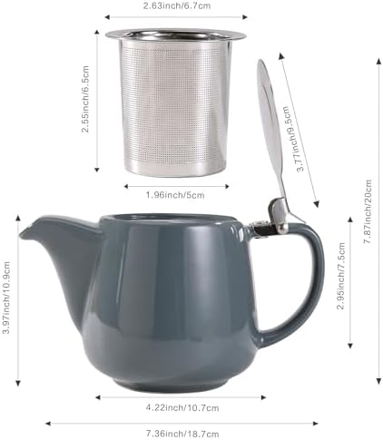 Ceramic Teapot With Stainless Steel Infuser, Heat Resistant, Perfect Tea Maker, Gray Teapot 500ml/17oz - Image 2