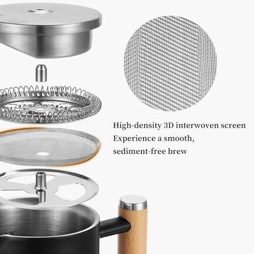 French Press Coffee Maker Double Wall Insulated French Coffee Press Stainless Steel With 3-level Disassemble Filters, Cold Brew Coffee Tea Pot, Easy To Clean(/Black,350ml) - Image 5
