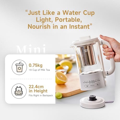 Bear HK-5L06P04 Mini Health Pot, Electric Kettle Tea Maker with Infuser, Glass Kettle & 316L Stainless Steel, 6 Auto Menus, 0.6L Compact Size, White - Image 4