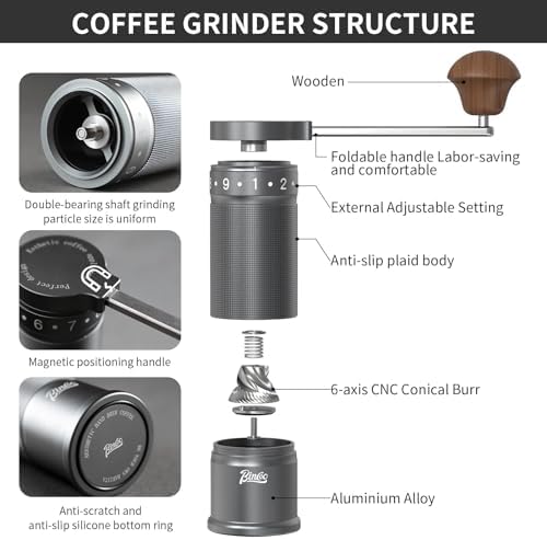 Bincoo Manual Coffee Grinder Manual Foldable Handle– Espresso Hand Coffee Grinder Burr,Compact and Portable for Home/Travel/Camping(Gray) - Image 6