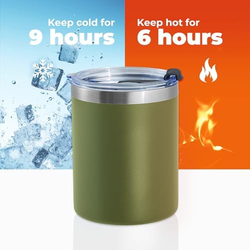 MEWAY 12 oz Lowball, Tumbler Stainless Steel Double Wall Vacuum Insulated Mug with Straw and Lid, Cleaning Brush ，Durable Powder Coated Insulated Coffee Cup for Cold & Hot Drinks (Army Green,4 pack) - Image 4