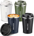 Sieral 4 Pcs 13 oz Travel Coffee Mug Insulated Reusable Coffee Cups with Leakproof Lid Stainless Steel Portable Tumbler for Keep Hot or Ice Milk Tea(Black, White, Navy Blue, Green) by Sieral
