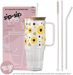 Sip-Sip Hooray! Sunflower 40oz Glass Tumbler with Lid and Straw, Floral Iced Coffee Cup, Summer Flower Gift for Women - Image 4