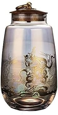 Tea Tin Loose Leaf Tea Canister Household Storage Jar Glass Empty Jar Wooden Lid Tea Storage Sealed Jar Loose Tea Storage Containers by Unknown