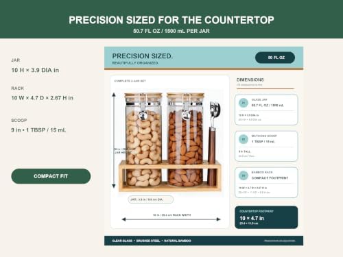 KKC Nut Storage Containers with and Scoops, 2 Pack (50 oz / 1.5L) - Glass Nut Jars with Bamboo Lids, Kitchen Counter Nut Storage for Almonds Cashews Walnuts - Image 6