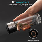 COMI Tea Bottle with Infuser,Double-Wall Glass Travel Mug with One Click Open Lid, Leak Proof Tea Infuser Bottle for Loose Leaf, Fruit & Flower Infused Drinks, Heat & Cold Resistant, Tea Gift Set - Image 4