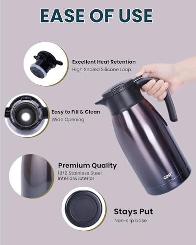 GiNT 1.9L / 64Oz Thermal Coffee Carafe, Insulated Stainless Steel Coffee Carafes for Keeping Hot/Double Walled Vacuum Thermal Carafe (Purple) - Image 3