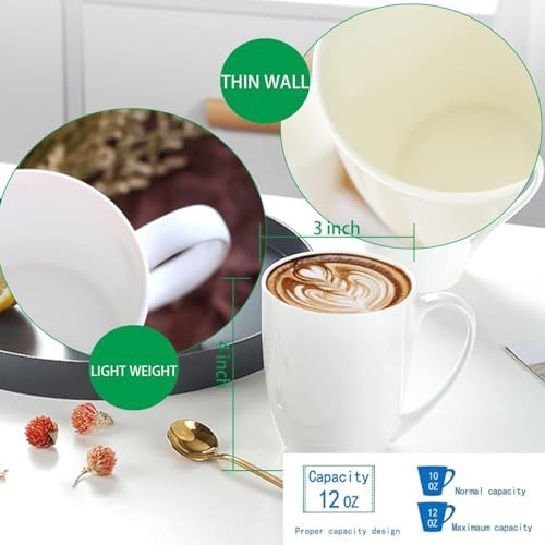 Chulan White Over 45% Bone Content Fine Bone China Coffee Mugs 10 oz, Lightweight Porcelain Cups for Espresso Latte Mocha Cappuccino, Luxury Thin Ceramic Tea Cup Set of 4, Dishwasher Microwave Safe - Image 3