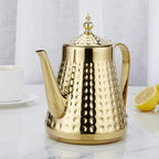 SANQIAHOME 1.6L(54oz) Stainless Steel Hammer Patterned Teapot With Removeable Infuser,Loose leaf cover,Gold - Image 4