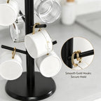 Bamboo Coffee Mug Tree Holder with 6 Hooks,Cup Stand - Image 6