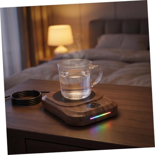 Electric Coffee Mug Warmer Pad Cord with 4 Heat Settings and Temperature Display, Oversized Heating Panel, Colorful Ambience Light, Intelligent LED Screen for Desk and Home Use - Image 7