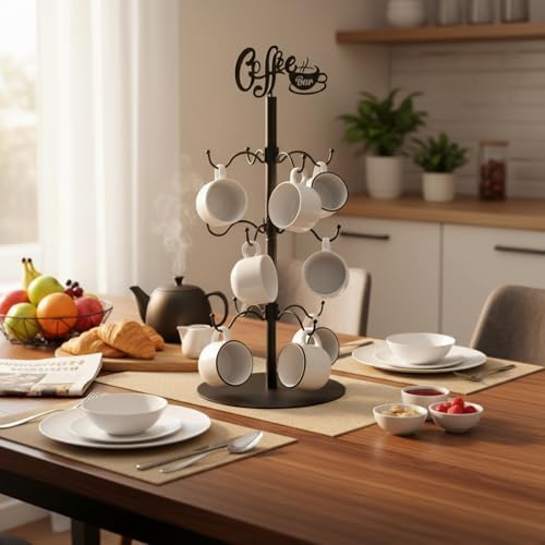 LemonRoad Coffee Bar Mug Holder Tree, Sturdy Metal Cup Holder for Countertop Coffee Mug Hanger with 12 Hooks for Counter, Cabinet Christmas Home Bar Accessories Storage and Organizer, Black - Image 5