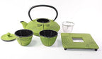 Japanese Antique 27 Fl Oz Green Dragonfly Cast Iron Teapot Tetsubin with Infuser Tea Set with Trivet by Unknown