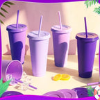 24 Pack Plastic Tumblers with Lids and Straws, Reusable Cups with Lids Plastic Colorful Cups for Parties Birthdays, Iced Coffee Cup Cold Drink Cups Bulk Tumblers (24 oz, Gradient Purple Colors) - Image 3