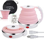 Upgrade Dual Voltage Travel Kettle 110-220V, Food Grade Silicone, Pink by ShineMe