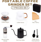 Outdoor Travel Coffee Gift Set with Goose Neck Kettle Glass Server Manual Grinder Glass Dipper 100 pcs Paper Filter and Scope for Drip - Image 3