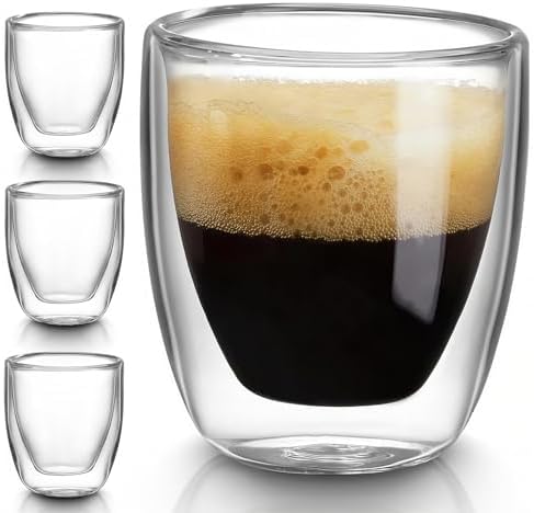 10oz Double Wall Espresso Cups Set of 4, Clear Expresso Shots Cup, Double Wall Insulated Espresso Mugs, 300 ML Tazas de Cafe Expreso, Microwave Dishwasher Safe,Suit for Espresso Machine by DOPUDO