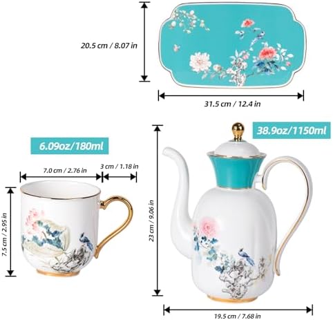KAMMAK Tea Set for Adults, Bone China, Teapot and Cups Set of 6 - Image 2