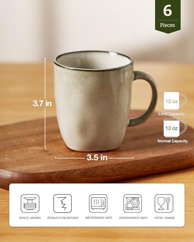 famiware Coffee Mugs Set of 6, Ocean Square 13oz Coffee Cup Set with Handle - Image 4