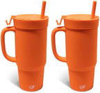 Silipint 32oz Silicone Humbler Tumbler with Handle, Flip Lid and Straw – BPA-Free, Non-Toxic, Unbreakable, Microwave, Dishwasher Safe – Perfect for Tea, Cold Water, Classic Orange - Pack of 2 by Silipint