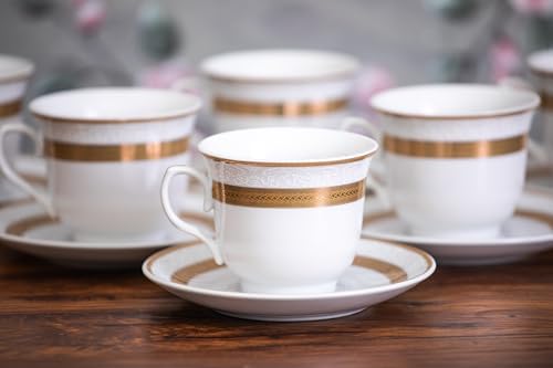 Porcelain Tea Set - White and Gold Rope Design, 12 Piece Set - Image 3