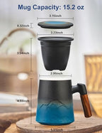 suyika Tea Cup with Infuser and Lid, Gradient Black & Blue, 15.2oz /450ml - Image 3