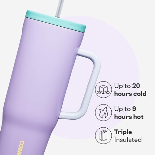 Corkcicle Cruiser Tumbler with Handle & Straw, 40 oz, Purple Dolphin - Image 3