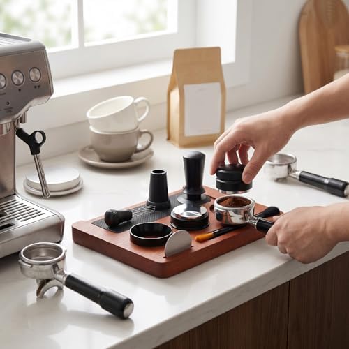 Haofy 51mm 7 Piece Espresso Tools Kit for Home Barista with Wood Tamping Station with WDT Dosing Ring Coffee Tamper and Distributor Set - Image 3