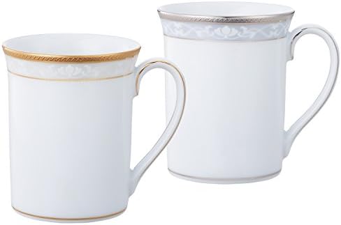 Noritake P91332/4335-6 Mugs (Pair Set) 11.2 fl oz (310 cc), Hampshire Gold & Platinum 2 Count Gold & Silver Fine Porcelain by Noritake