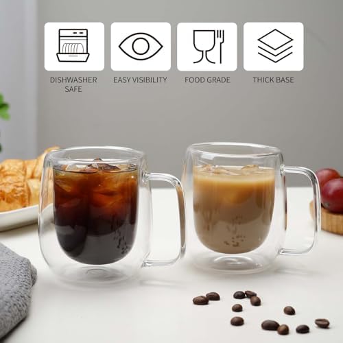 Double Wall Glass Coffee Mugs -11.8Oz Clear Insulated Glass Espresso Cups with Handle Mugs for Hot Beverages,set of 2 Perfect for Cappuccino Latte Americano Tea Bag (Large (2 PACK)) - Image 2