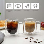 Double Wall Glass Coffee Mugs -11.8Oz Clear Insulated Glass Espresso Cups with Handle Mugs for Hot Beverages,set of 2 Perfect for Cappuccino Latte Americano Tea Bag (Large (2 PACK)) - Image 2