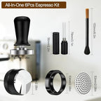 6 PCS Espresso Tools Set,Espresso Tamper,Coffee Distributor,Puck Screen,Dosing Funnel,Coffee Brush And WDT Tool,Espresso Accessories Kit Barista Tools (Black, 53mm) - Image 2