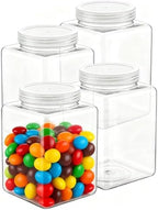 Plastic Storage Jars, 4 Pack Square Wide Mouth Containers with Screw Cap Lids, Transparent Moisture Proof Food Canisters, Clear Pantry Storage Jars (5.5 x 5.5 x 8.3 Inches) by Zitonyang