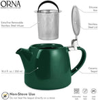 ORNA Ceramic Teapot with Tea Infuser – Small Tea Pot for Loose Leaf Tea – 550ml / 18.6 Oz Porcelain Teapot for 2 Cups with Tea Strainer (Forest Green) - Image 3