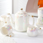 White,C, Coffee Cup Set,Pearl White Porcelain Tea Sets, Pearl Handle Design Tea Cup Set, with Teapot Teacups Tea Plate, Tea Set for Tea/Coffee - Image 3
