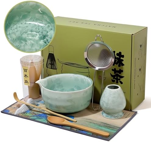 8-Piece Matcha Whisk Set, Ceramic Bowl and Sifter, Matcha Crystal by Unknown