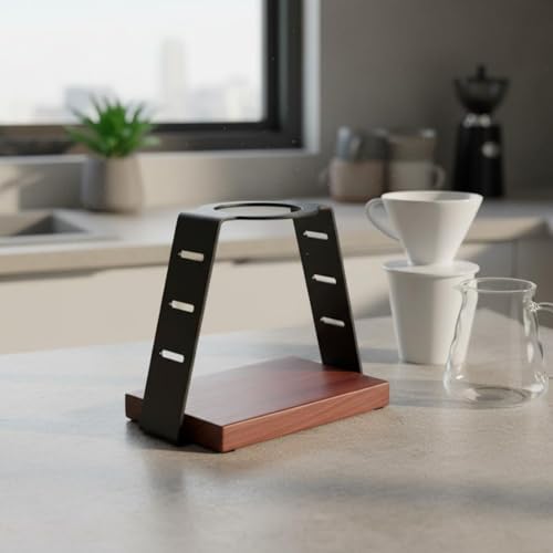 pouring Over Coffee Station Coffee Dripper Stand Carbon Steel and Wooden Base - Image 3